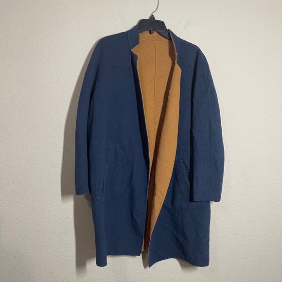 Charli Size 10 Wool Camden Reversible Coat Navy Brown Open Front Pockets - Picture 2 of 10
